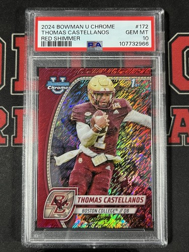 2024 THOMAS CASTELLANOS /5 RED SHIMMER 1ST PSA 10 GEM BOWMAN U CHROME RC FSU