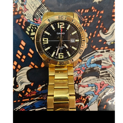 Casio Enticer Men's Gold Tone Black Dial Quartz Date 50m Metal Bracelet