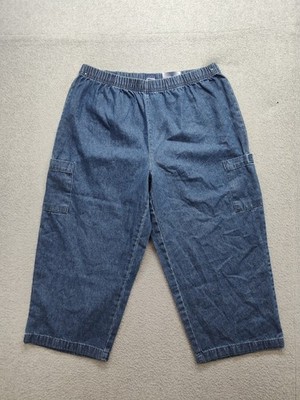 Basic Editions Women Capri Jeans L Blue Elastic Waist Pockets Casual Comfort Fit