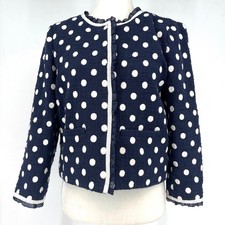 J. Crew Navy Polka Dot Textured Tweed Jacket Ruffle Collar Size 4