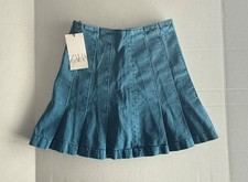 Zara Women's Blue Casual Pleated Denim High Rise Mini Skirt Size Small