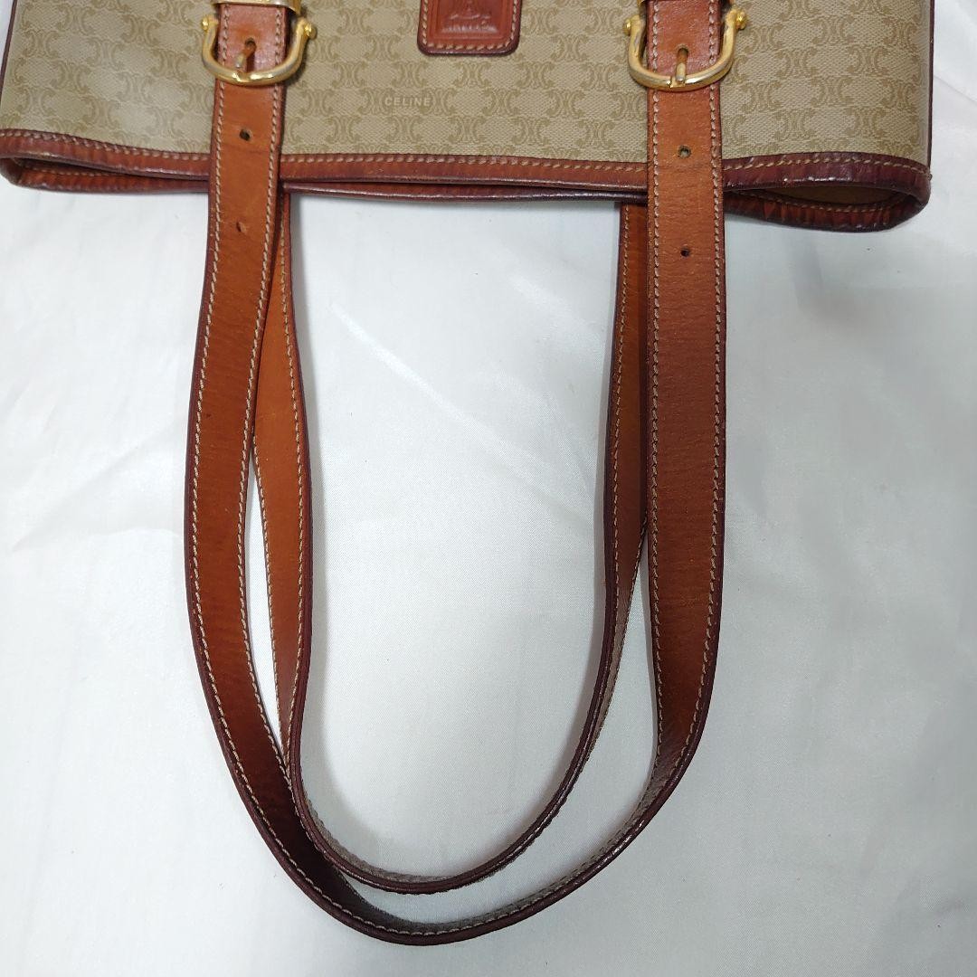 CELINE Vintage Macadam Pattern Tote Bag Beige Leather Authentic Excellent Condi — image 8