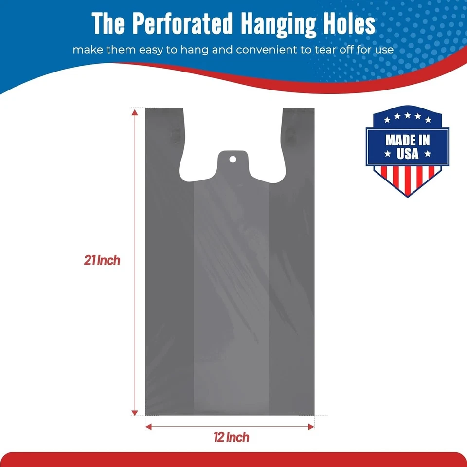 1000 Gray T-Shirt Bags 1/6 12" x 6.5" x 21", Plastic Grocery Shopping Bags - Image 2 of 4