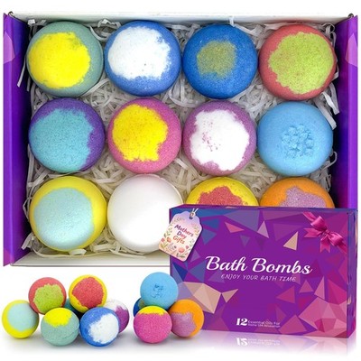 Bath Bombs for Women Gift Set 12 Pack Natural 4 Count (Pack of 3), Red 