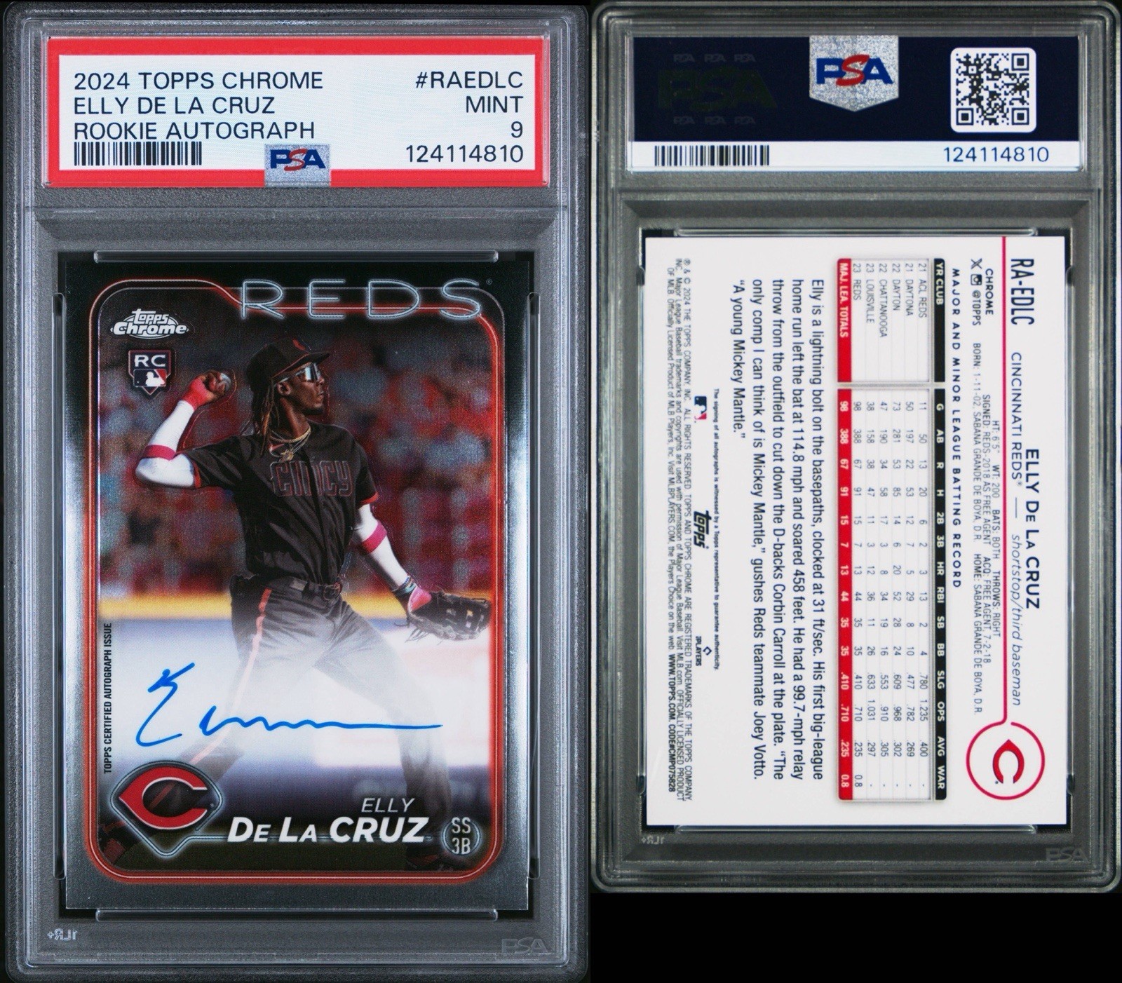 2024 TOPPS CHROME RC AUTO #RAEDLC ELLY DE LA CRUZ ROOKIE RC PSA 9 view 3