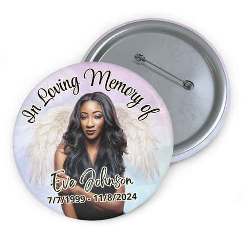 Large 3" Personalized Memorial Pinback Button Tribute, In Memory, Rest In Peace, - Picture 4 of 4
