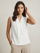 Reiss Wren Relaxed Smoking Bluse Top Elfenbein UK Größe 12