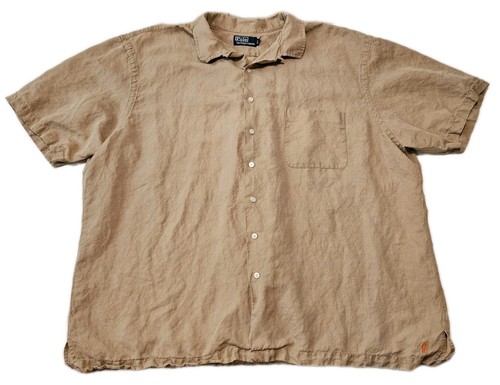 Polo Ralph Lauren Silk Linen Shirt Mens 3XLT Short Sleeve Button Up XXXL TALL