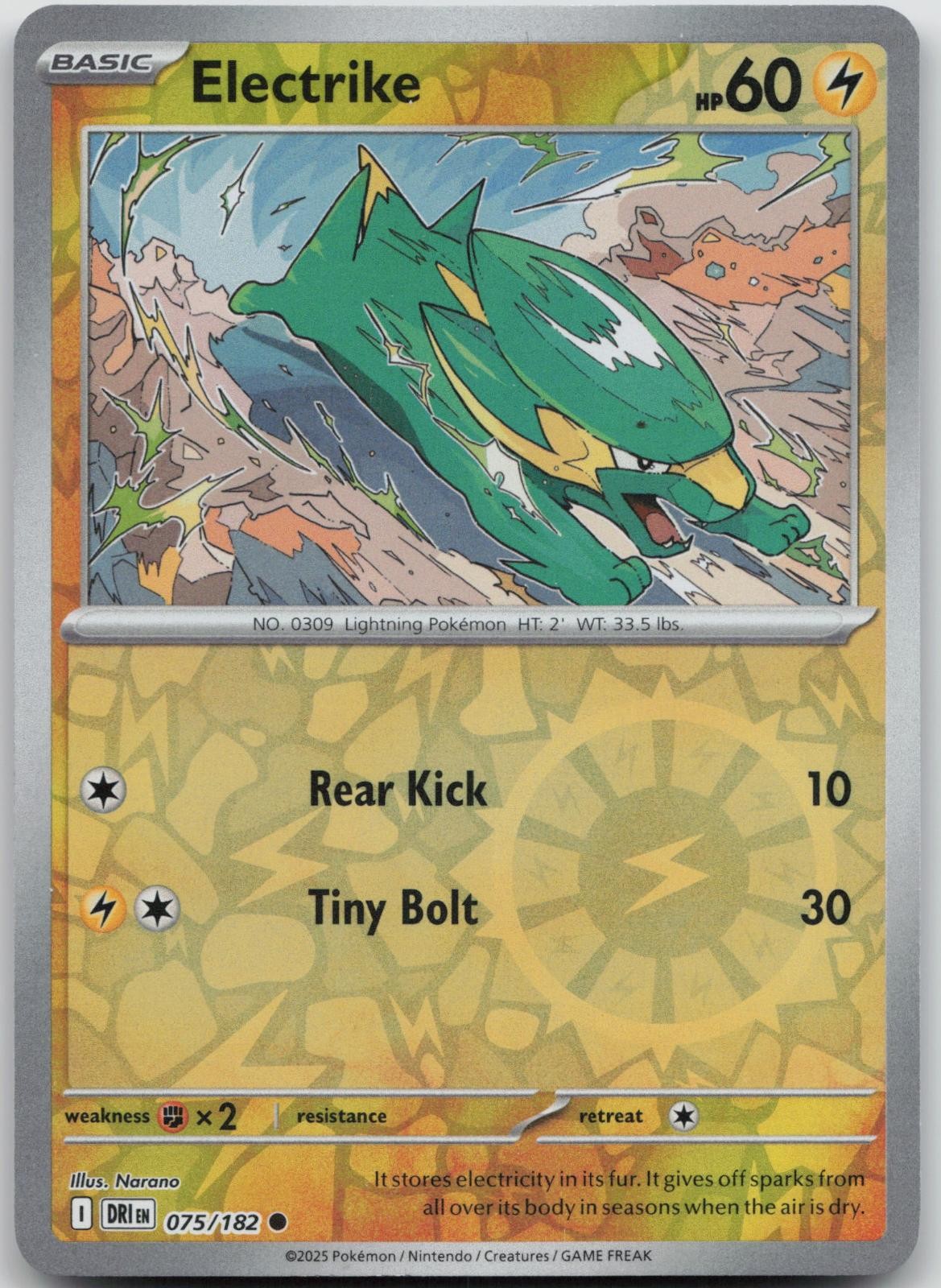 Electrike 075/182 Common Destined Rivals Pokemon Reverse Holo Near Mint