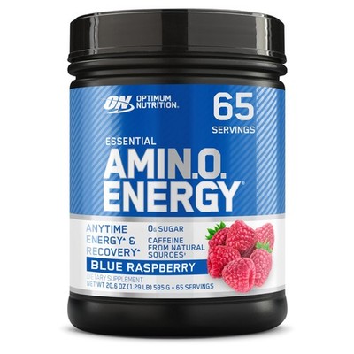 Amino Energy Powder BCAA Pre Workout Green Tea 65 Servings Blue Raspberry Acids