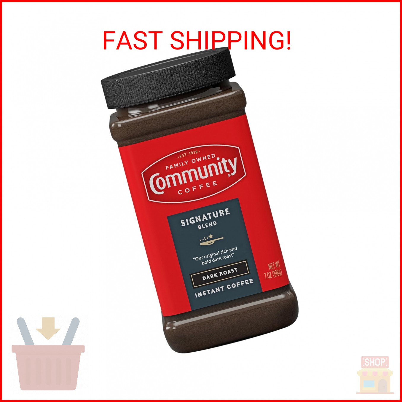 Community Coffee Signature Blend Instant Coffee, Dark Roast,