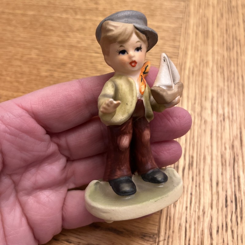 Vintage Napcoware Japan Boy With Sailboat 3 3/4” Porcelain Figurine C 7199