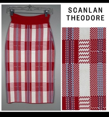 Scanlan Theodore Crepe Knit Plaid Pencil Skirt Medium