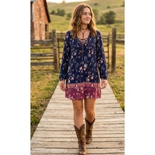 New Billabong Just Like You Dress Starry Night Long Sleeve Women's Size Large