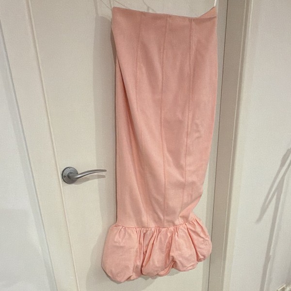 SHEIKE Women’s Pink Solid Pencil Midi Skirt Bubble Hem Ruffle Size 8