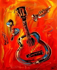 GUITAR MUSIC   Modern Abstract   Original Oil Painting  IMPRESSIONIST wwd