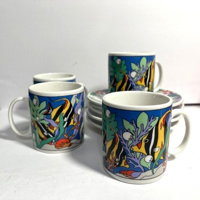 Studio Nova Miyazaki Angel Fish Espresso Cup And Saucer Deep Sea Ocean Lot Of 4