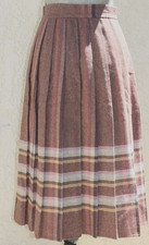 Vtg 70's Plaid Pleated Midi Skirt Wool Blend 24" Waist Sz 0 Button Front Preppy