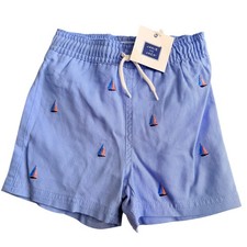 Janie  Jack Light Blue Embroidered Sailboat Swim Trunks 12-18M NWT