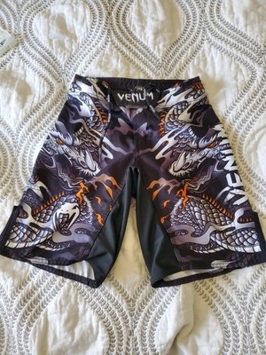 Venum Muay Thai Shorts Boys Kids 10 Black DRAGONS Kickboxing MMA Fight Team