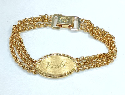 Vintage Speidel Bracelet Gold Electroplate Engraved Vicki Multi Chain Cuff 6.75''