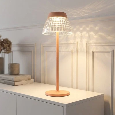 Tischleuchte Beistellleuchte Touchdimmer LED pfirsichfarben Akku USB Kristall - Bild 1 von 4