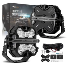 7" LED Light Pods 25200LM Spot Flood Work Light Bar White+Amber DRL With Wiring