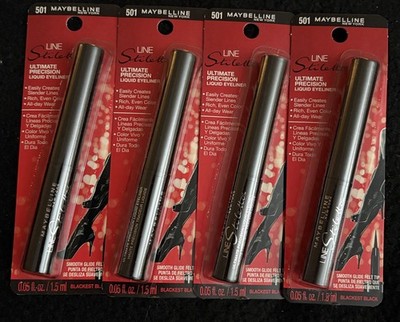 (4) Maybelline Line Stiletto 501 Blackest Black Precision Liquid Eyeliner Sealed