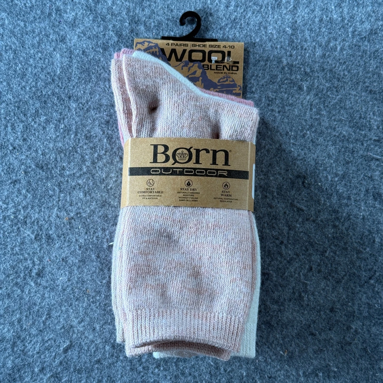Born Outdoor Womens 4-10 Multicolor Knitted Wool Stretch Casual Socks 4-Pairs