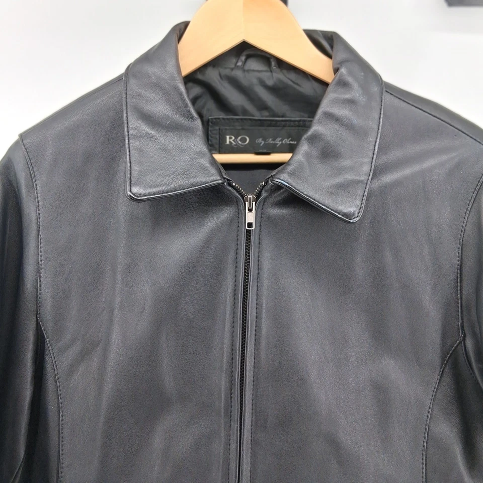 RO By Reilly Olmes Black Leather Jacket Women's Classic Zip Front L - Image 2 of 4