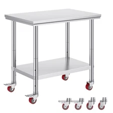 Uimoso Stainless Steel Prep Table with Wheels, 35x24 Inch for Commercial Use