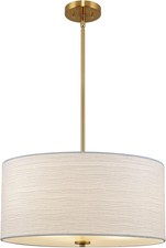 KIRA PEARL 18" MODERN 3-LIGHT LARGE DRUM PENDANT CHANDELIER WHITE BRUSH NICKEL
