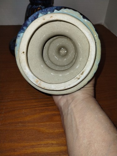 Vtg Large Cobalt Blue And Brown Drip Glazed Stoneware Fluted Base Urn 21" Tall - Picture 14 of 24