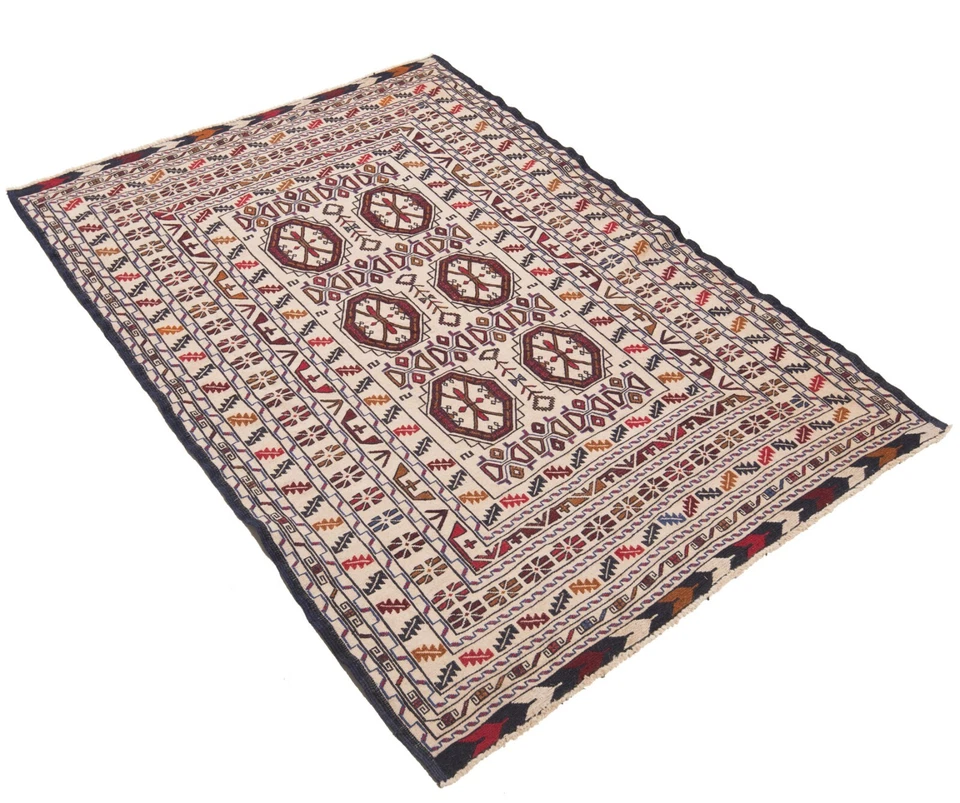 Kelim Sumach 190x130 cm Handgewebter Orientteppich-Nomadic,kilim,Soumak,Beige - Bild 3 von 4
