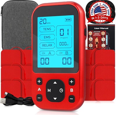 Estimulador Muscular TENS Unit Pro Para El Alivio Del Dolor De Espalda (Roja) US