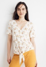 Madewell XS Novel Tie Front Window box Floral V Neck Top Shirt Blouse