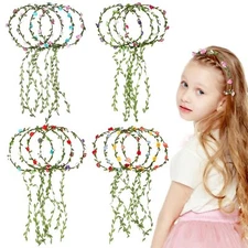 MAQUITA 16Pcs Assorted Colored Flower Crown Wreath Crowns Multicolor 