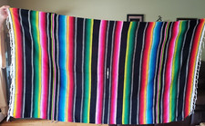 Mexican Saltillo Serape Blanket 44x76" Vibrant Colors with Black  Fringe