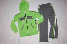 Boys Sweat Outfit HOODED JACKET Pants LIME GREEN Gray FOOTBALL LEAGUE 4