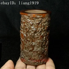 H 10CM Japanese boxwood hand carved Eighteen Arhats Buddha Statue brush pot Gift