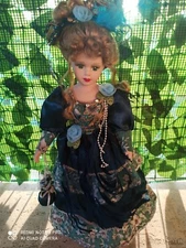 Lady Porcelain Doll with Handbag High 42cm Like New Gift Idea