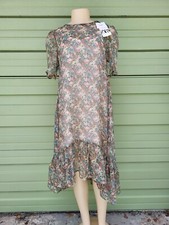 ZARA  NEW MULTICOLOURED FLORAL PRINT FLOWING MIDI ASYMMETRIC DRESS  M #O3613B