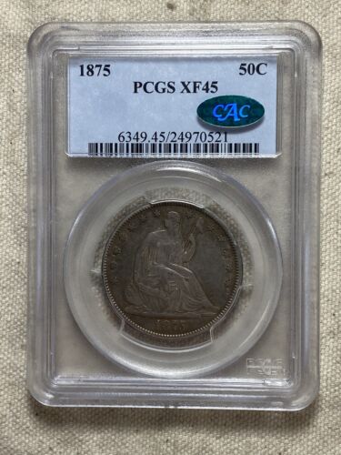 1875 Liberty Seated Half Dollar PCGS XF45 CAC Approved Crusty Original Surfaces