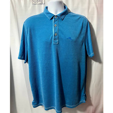Tommy Bahama Mens SS Polo Shirt Size L blue cotton / poly blend 23x29