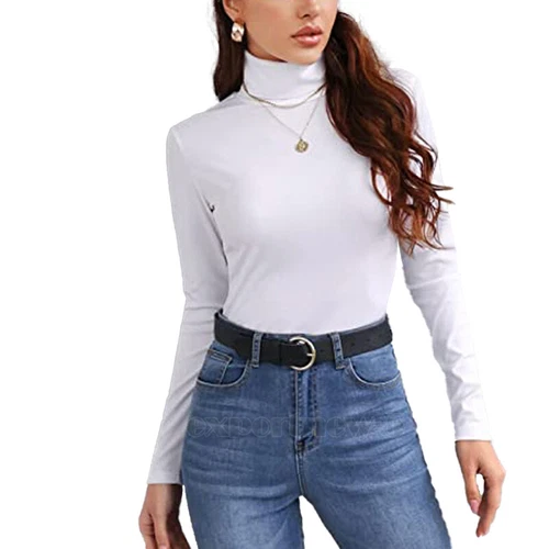 Women's Turtleneck Shirts Long Sleeve Basic Ribbed Knitted Top Lightweight S-3XL - Bild 9 von 17