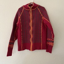 Cabelas Sweater Full Zip Cardigan Jacket Merino Wool Pink Southwest Girl  s Small