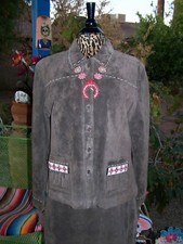 Nwt~vintage Saddle Ridge~l~western Suede Leather Fringe Beaded Cross Jacket