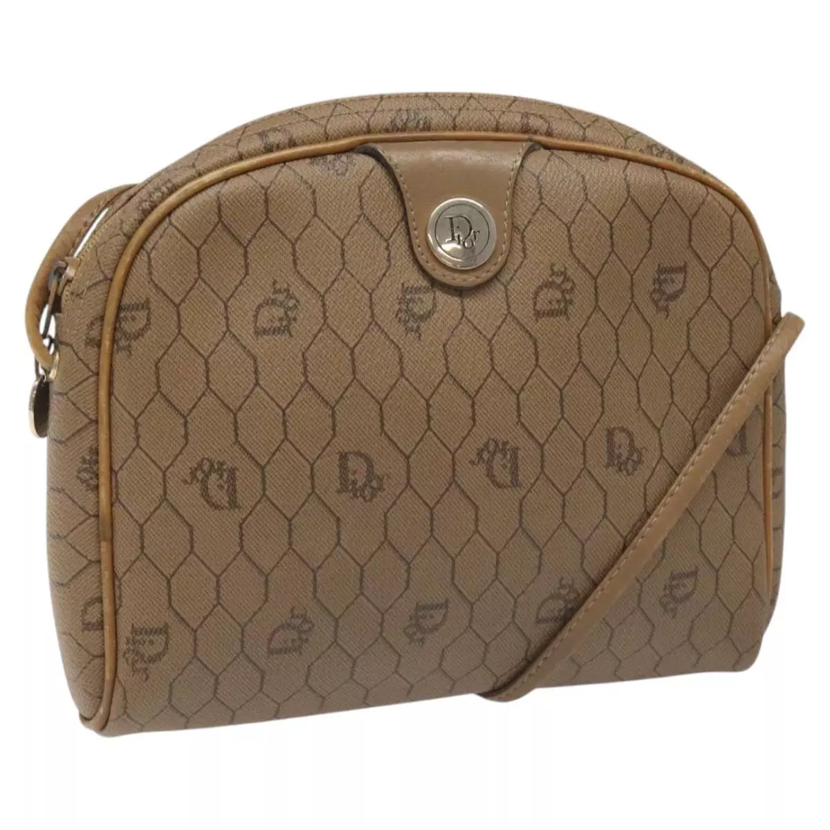Christian Dior sac à bandoulière toile nid d'abeille PVC cuir beige authentique ti2748