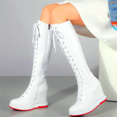 Size34-46 Fashion Sneakers Women Cow Leather Platform Wedge