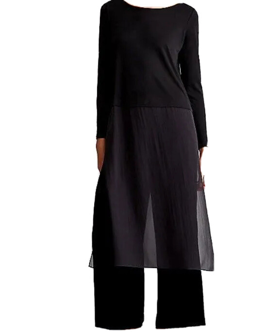 eileen fisher black silk dress Eileen Fisher Black Silk Dress, Scoop Neck w/ Tucks Midi Length Medium